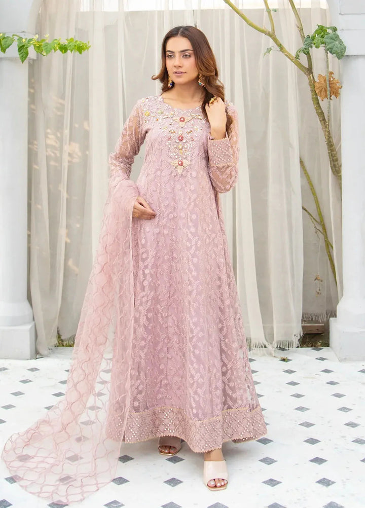 Manahils Pret Embroidered Net 3 Piece Suit K-137-Lilac