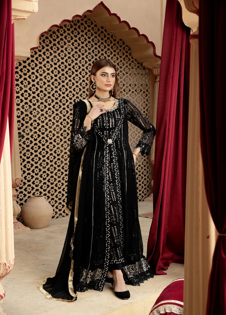 Manahils Pret Embroidered Chiffon 3 Piece Suit B-005-Black
