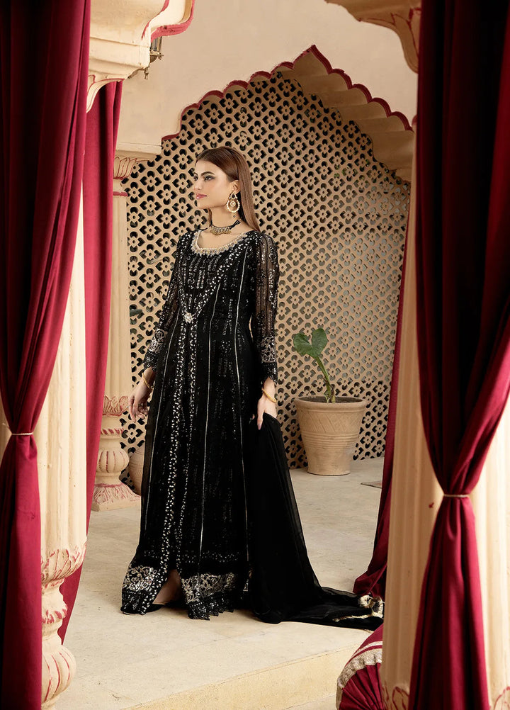 Manahils Pret Embroidered Chiffon 3 Piece Suit B-005-Black