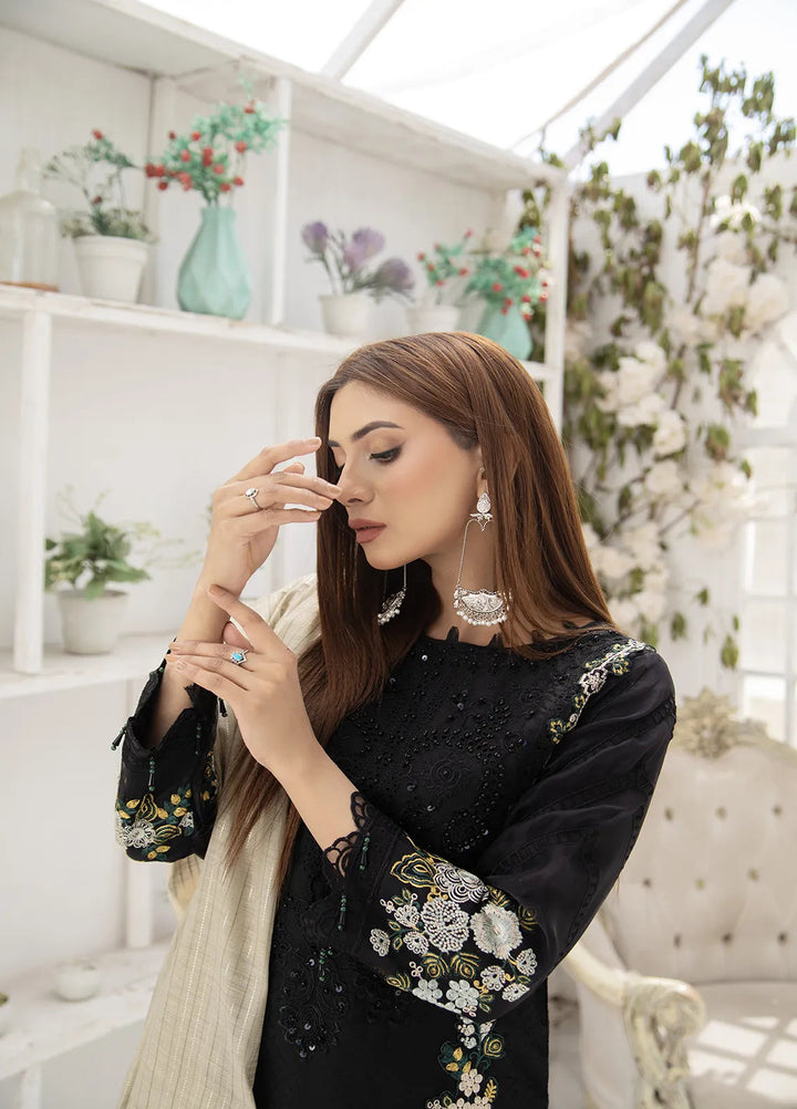 Manahils Pret Embroidered Organza 3 Piece Suit MN-05 Black