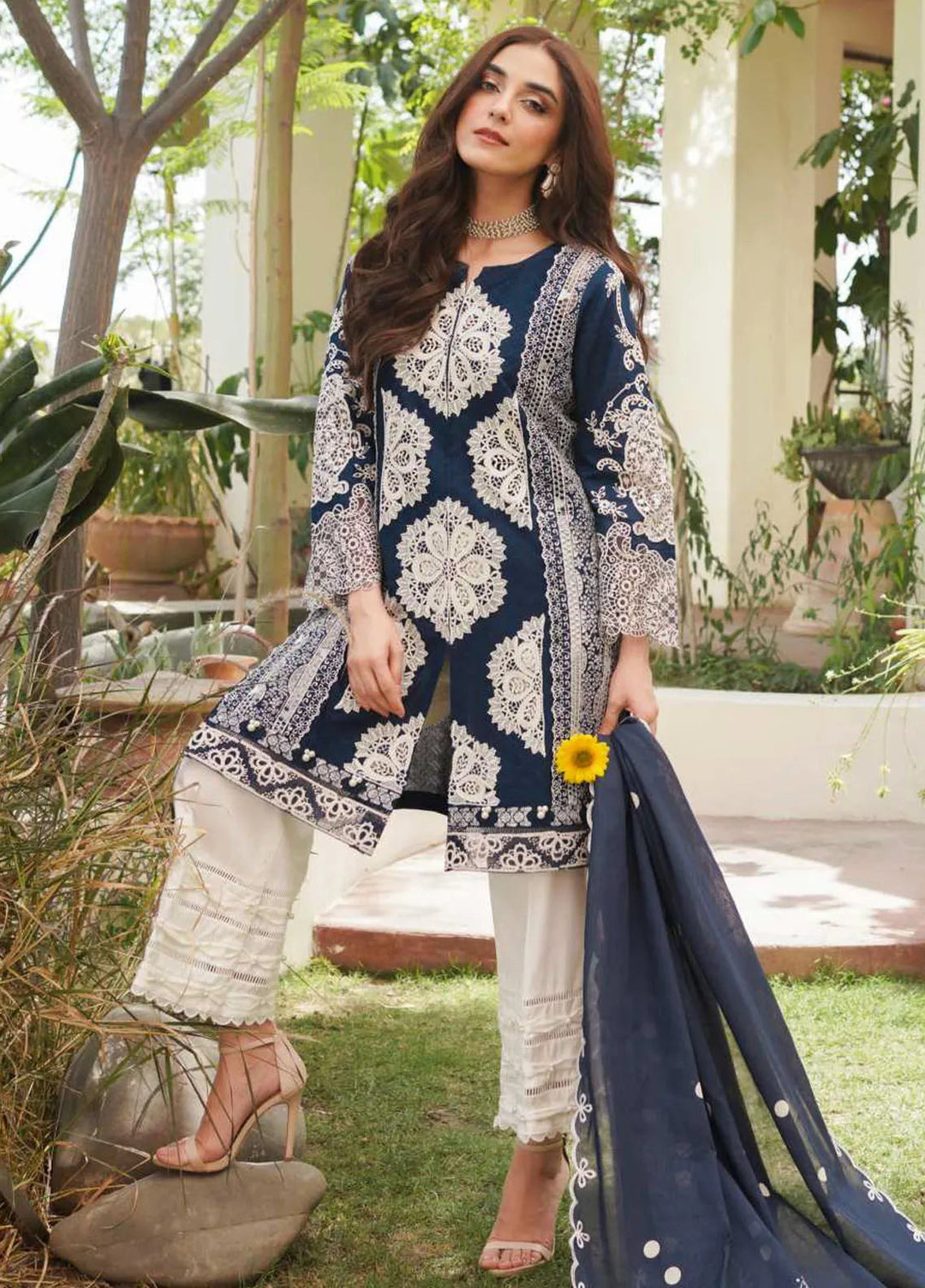 Manara Embroidered Lawn Suit Unstitched 3 Piece MNA24L ML-01 Sapphire - Luxury Collection