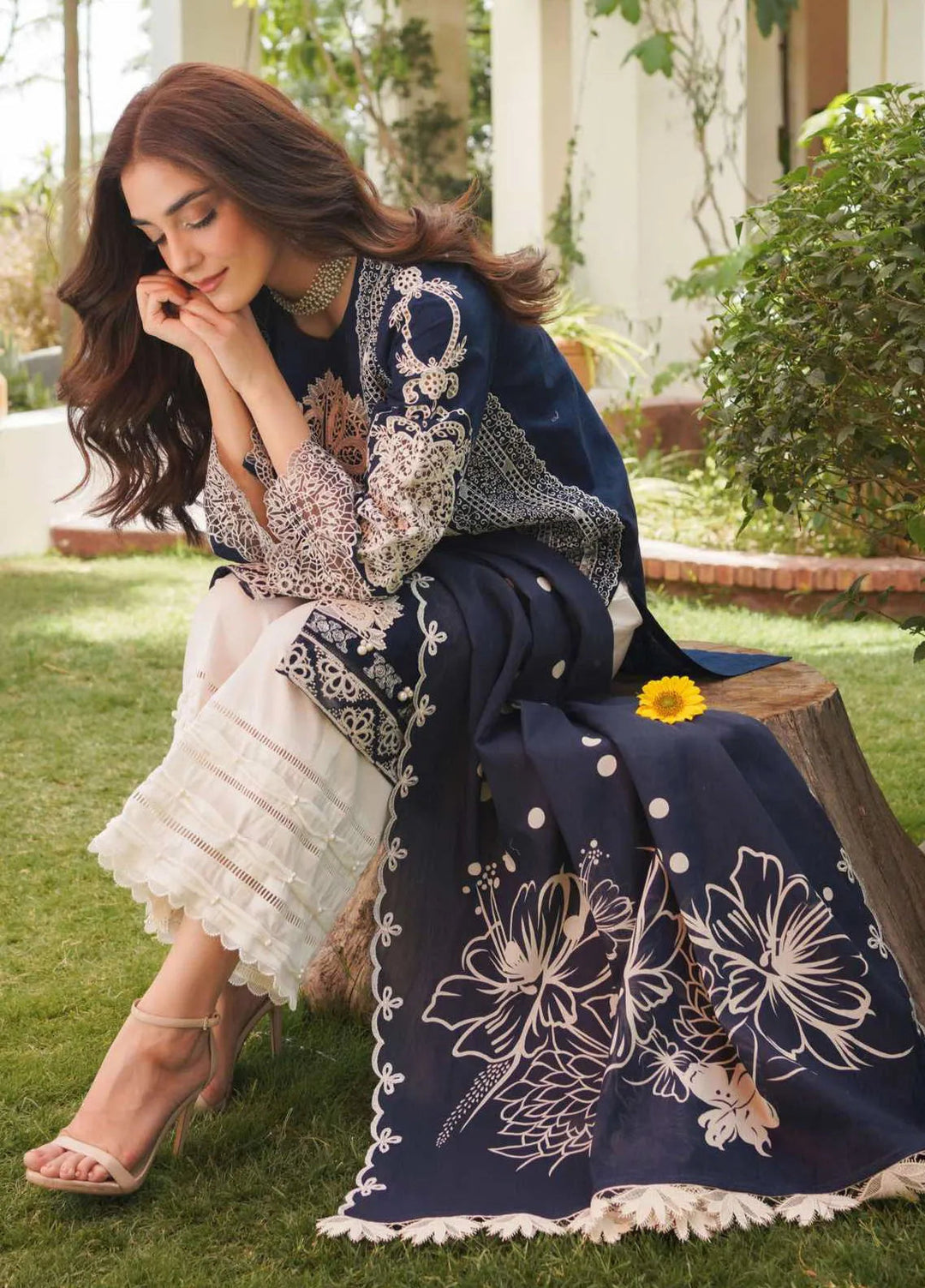 Manara Embroidered Lawn Suit Unstitched 3 Piece MNA24L ML-01 Sapphire - Luxury Collection