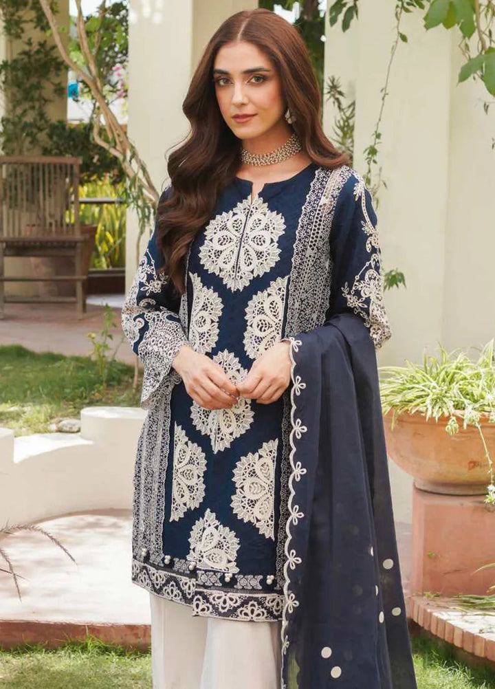 Manara Embroidered Lawn Suit Unstitched 3 Piece MNA24L ML-01 Sapphire - Luxury Collection
