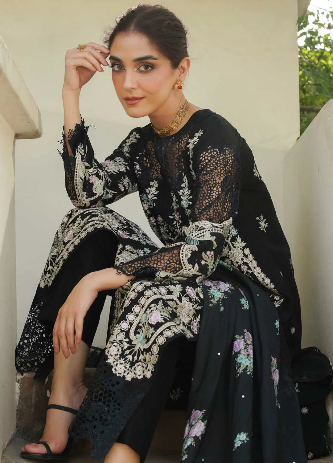 Manara Embroidered Lawn Suit Unstitched 3 Piece MNA24L ML-07 Pearl - Luxury Collection