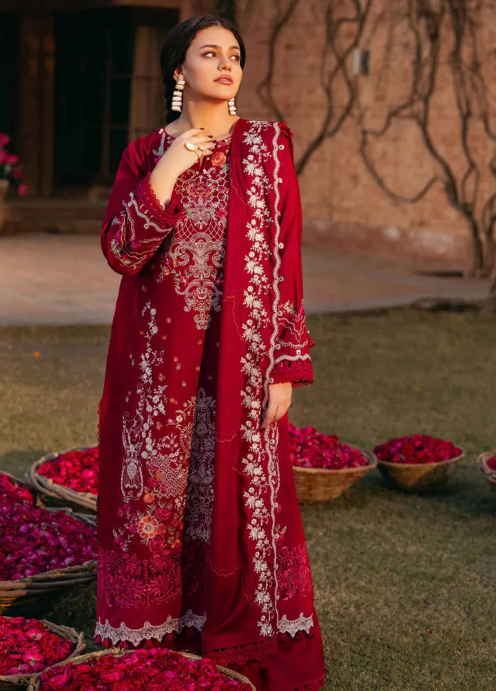 Manara Embroidered Twill linen Suit Unstitched 3 Piece MNA24LW LW-07 Surkhab - Winter Collection
