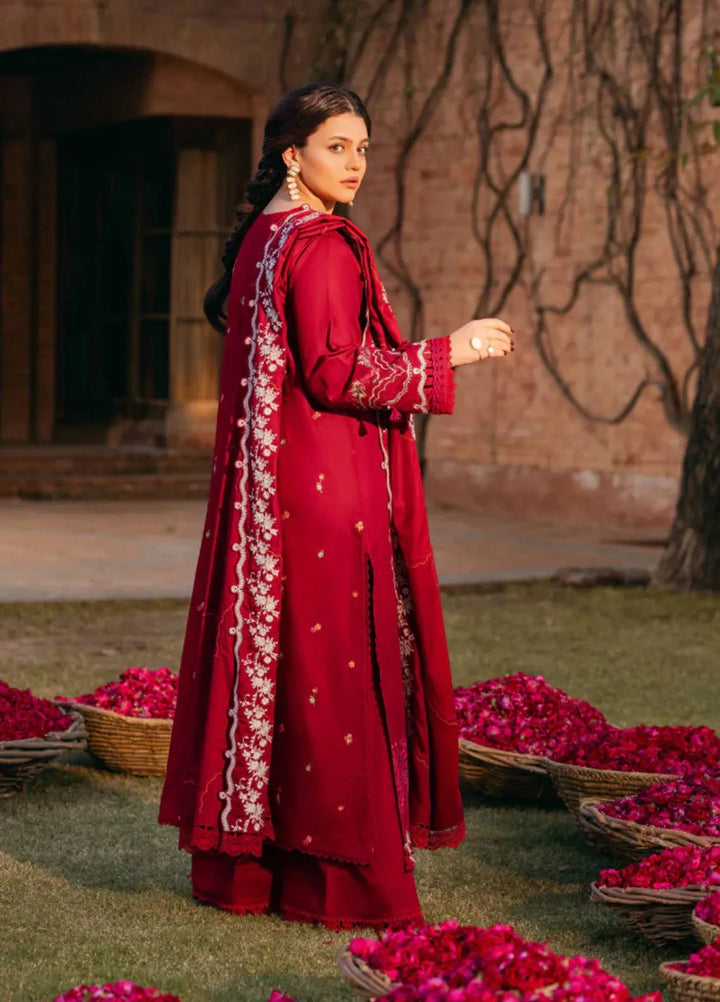 Manara Embroidered Twill linen Suit Unstitched 3 Piece MNA24LW LW-07 Surkhab - Winter Collection