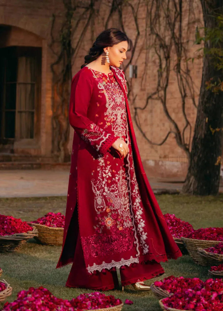 Manara Embroidered Twill linen Suit Unstitched 3 Piece MNA24LW LW-07 Surkhab - Winter Collection