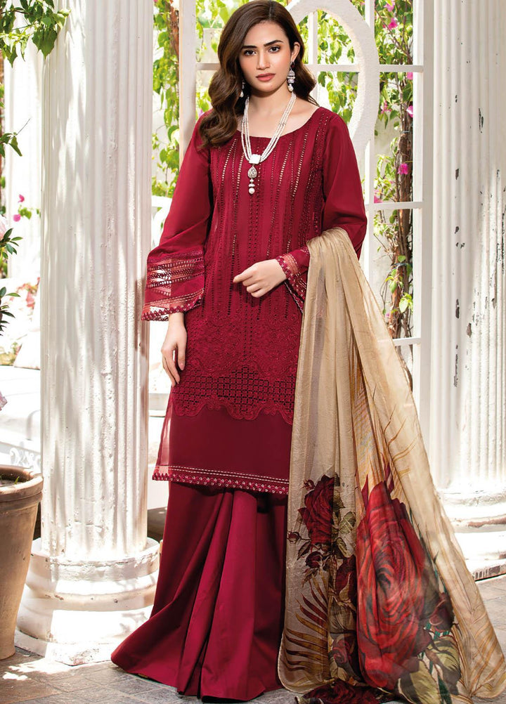 Manara Embroidered Lawn Suits Unstitched 3 Piece MNA21K 07 PAINT THE TOWN RED - Luxury Collection