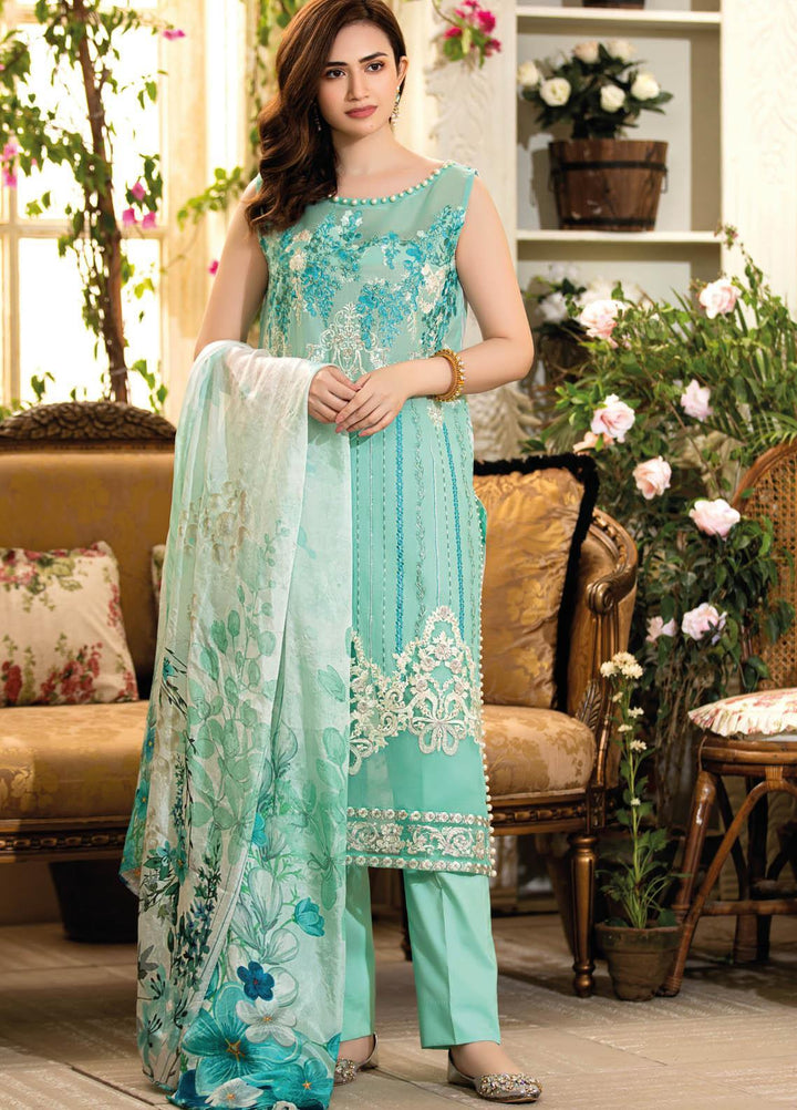 Manara Embroidered Lawn Suits Unstitched 3 Piece MNA21K 10 GEMSTONE GAIETY - Luxury Collection
