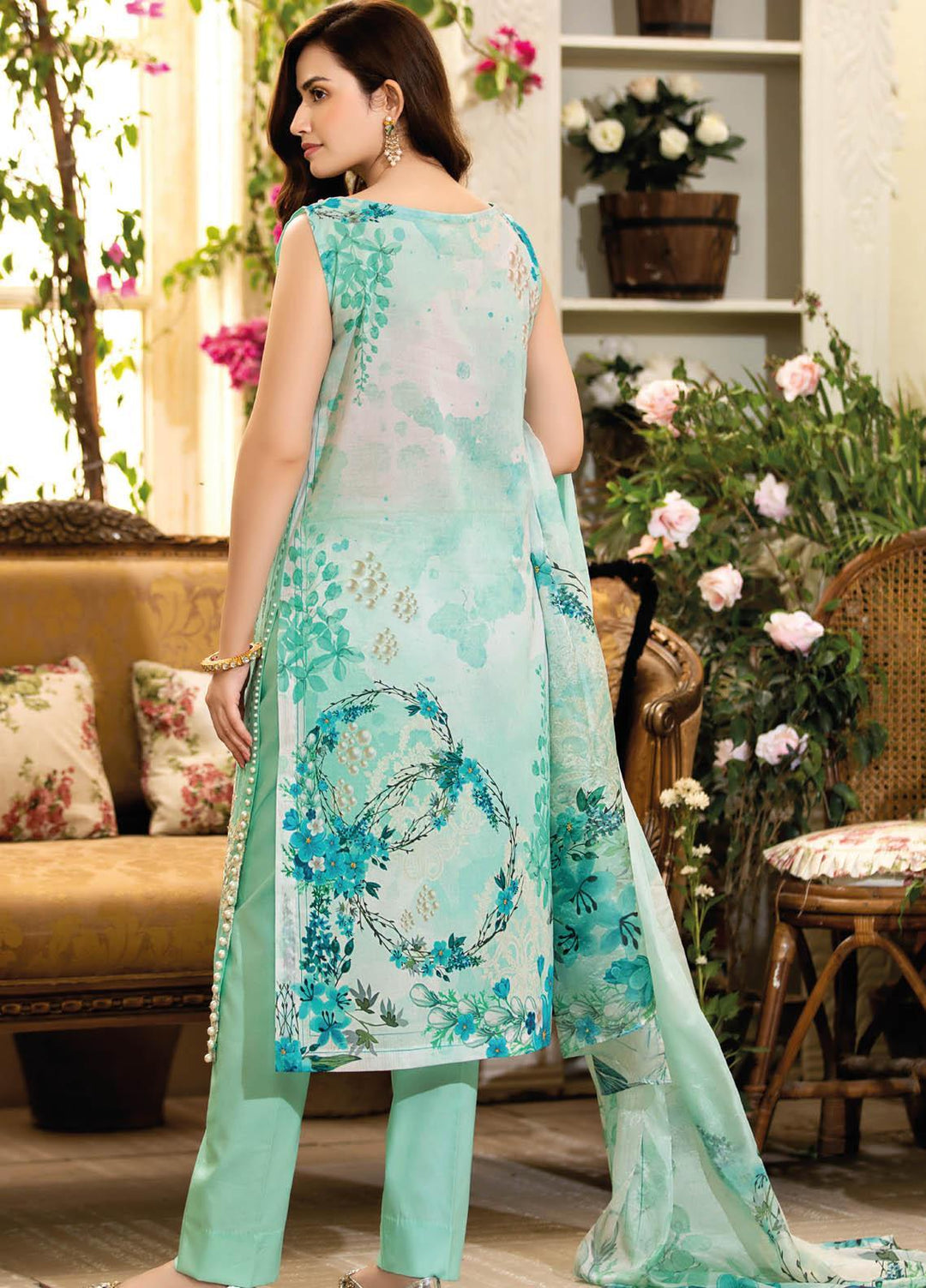 Manara Embroidered Lawn Suits Unstitched 3 Piece MNA21K 10 GEMSTONE GAIETY - Luxury Collection