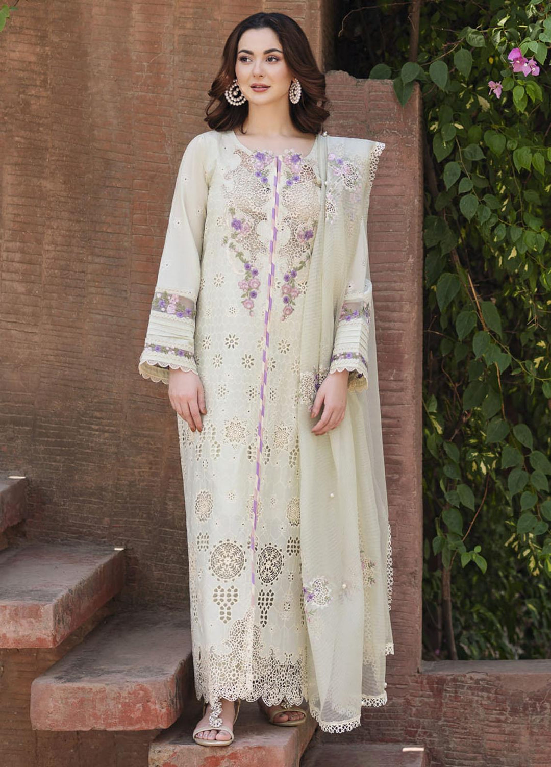 Manara Embroidered Lawn Suits Unstitched 3 Piece MNA23LL ML-02 Opaline - Luxury Collection
