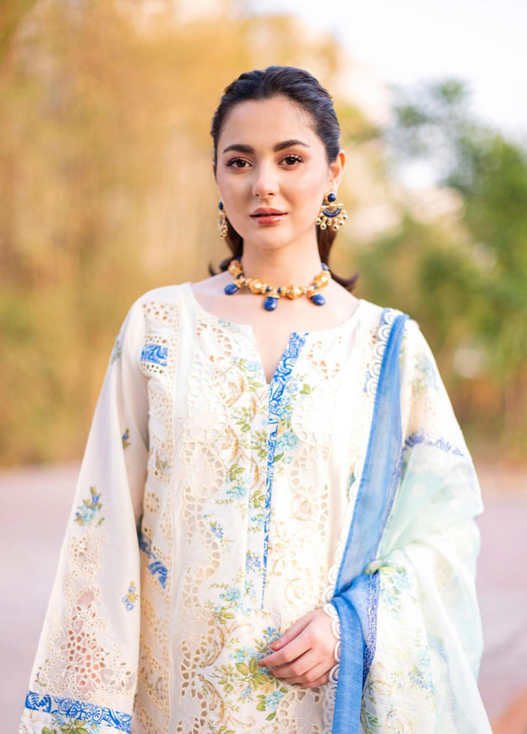 Manara Embroidered Lawn Suits Unstitched 3 Piece MNA23LL ML-08 Eva - Luxury Collection