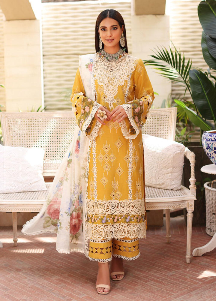 Manara By Kahf Embroidered Lawn Suits Unstitched 3 Piece KHF22M KML-06 Zaffaran - Luxury Collection