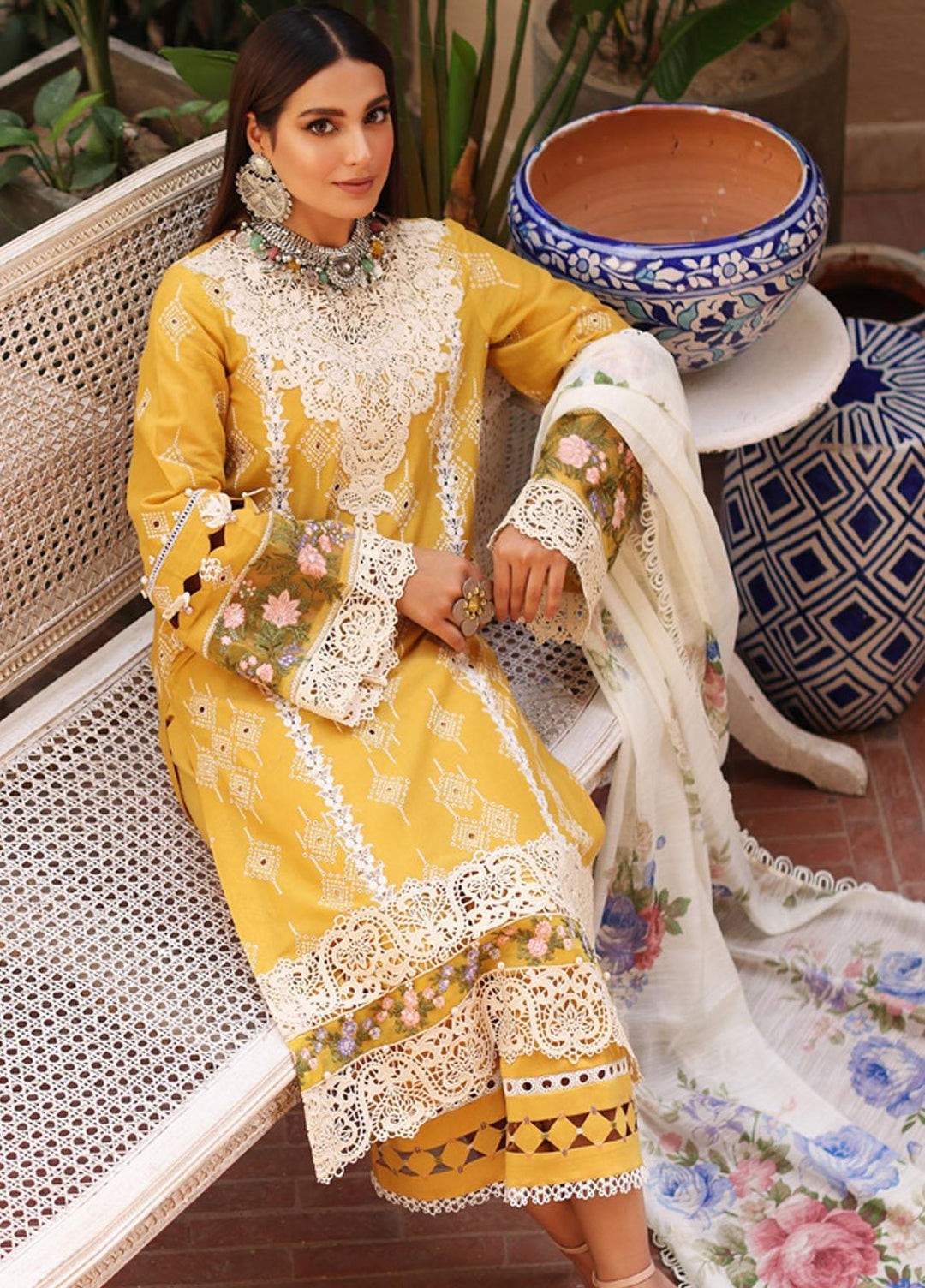 Manara By Kahf Embroidered Lawn Suits Unstitched 3 Piece KHF22M KML-06 Zaffaran - Luxury Collection