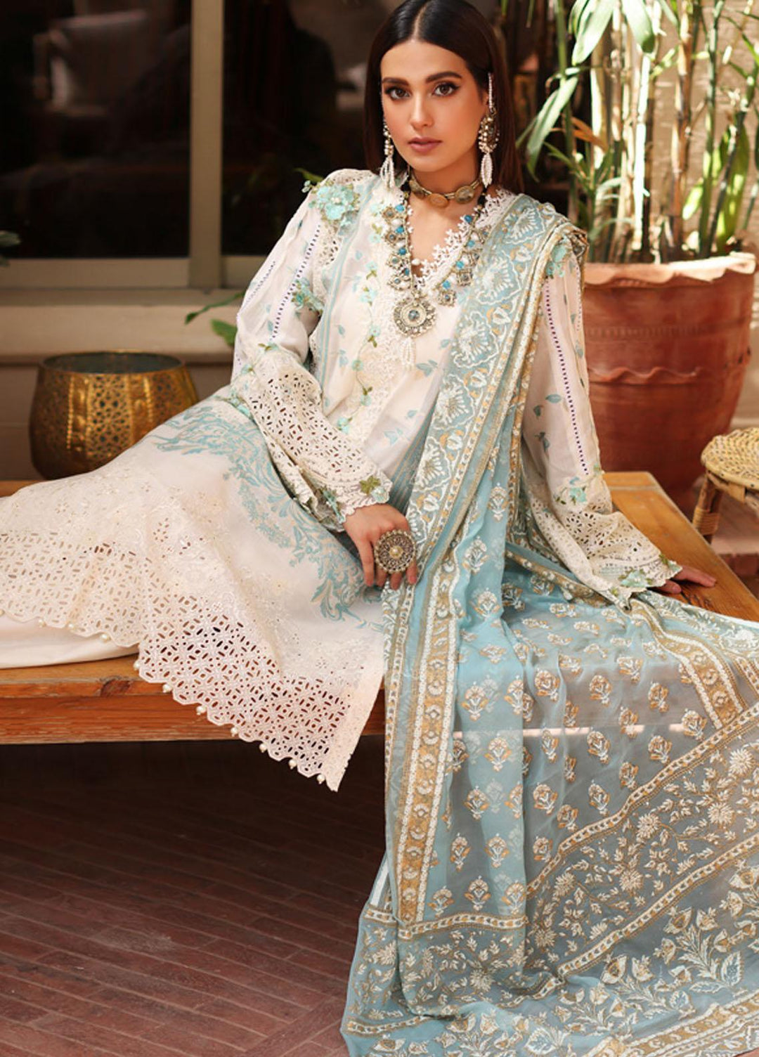 Manara By Kahf Embroidered Lawn Suits Unstitched 3 Piece KHF22M KML-08 Banafsham - Luxury Collection