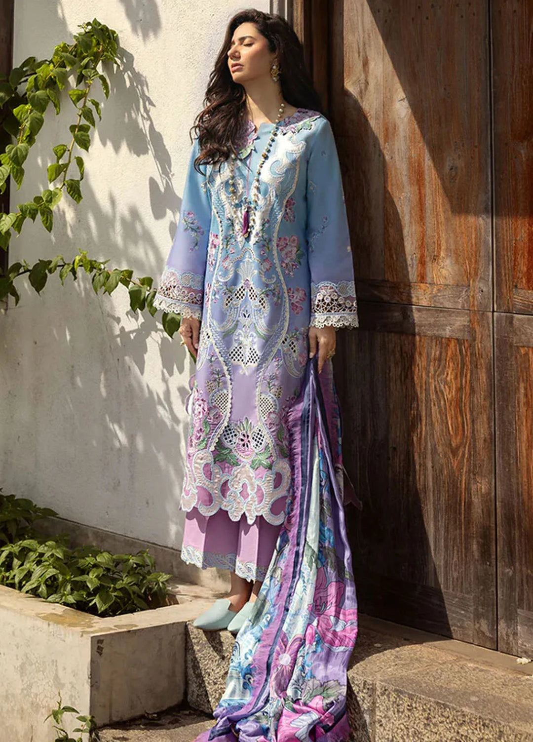 Manaram by Mushq Embroidered Lawn Suit Unstitched 3 Piece MQ25ML D-203 Whispering Melody - Summer Collection