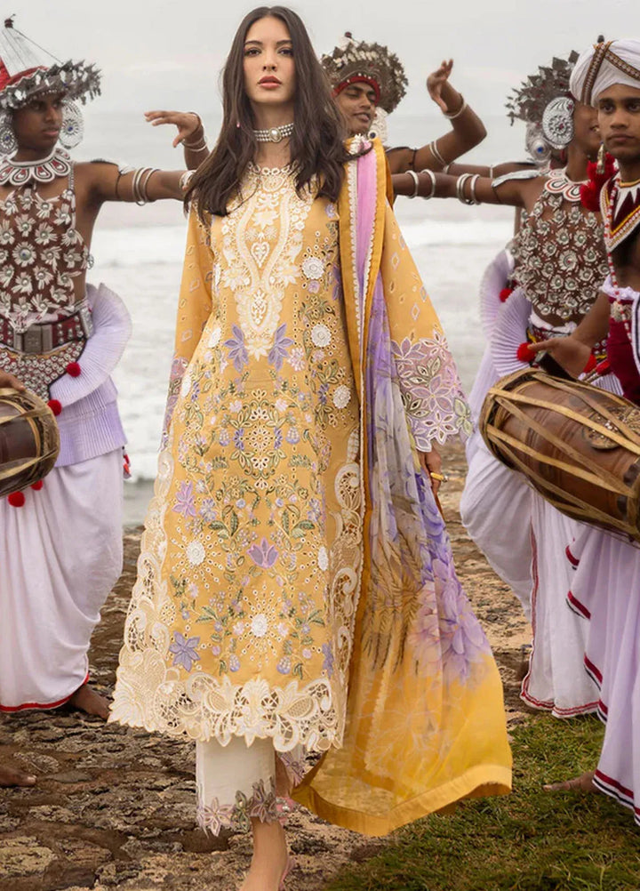 Manaram by Mushq Embroidered Lawn Suit Unstitched 3 Piece MQ25ML D-211 Gold Glow - Summer Collection
