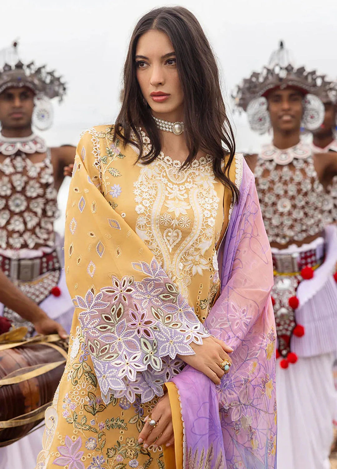 Manaram by Mushq Embroidered Lawn Suit Unstitched 3 Piece MQ25ML D-211 Gold Glow - Summer Collection