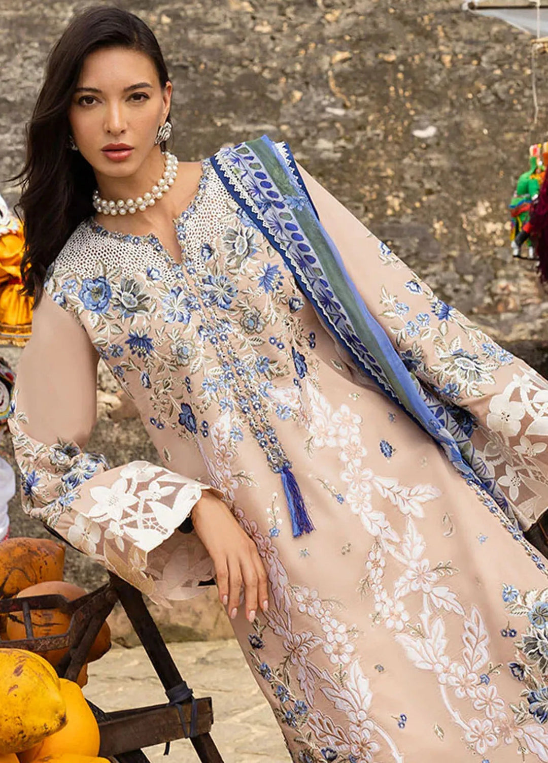 Manaram by Mushq Embroidered Lawn Suit Unstitched 3 Piece MQ25ML D-215 Glistening Groove - Summer Collection