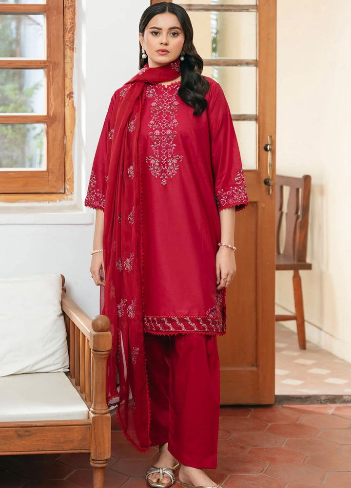 Mannat Clothing Pret Embroidered Lawn 3 Piece Suit Carmine