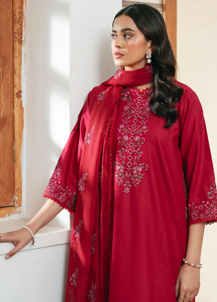 Mannat Clothing Pret Embroidered Lawn 3 Piece Suit Carmine