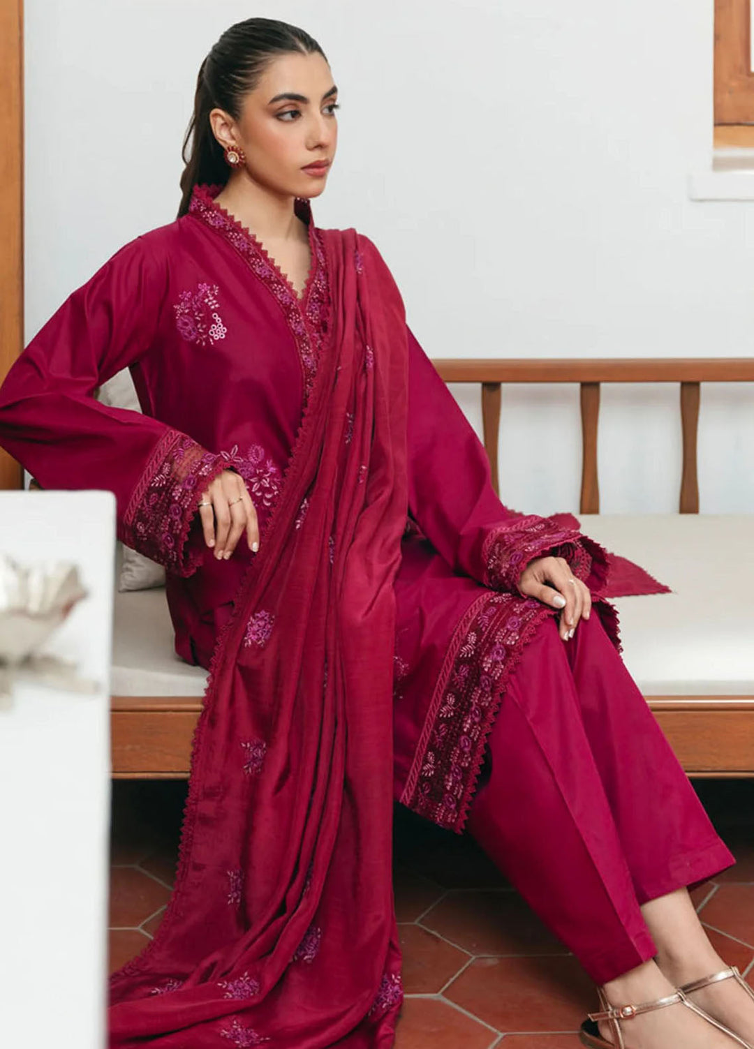 Mannat Clothing Pret Embroidered Lawn 3 Piece Suit Carnation