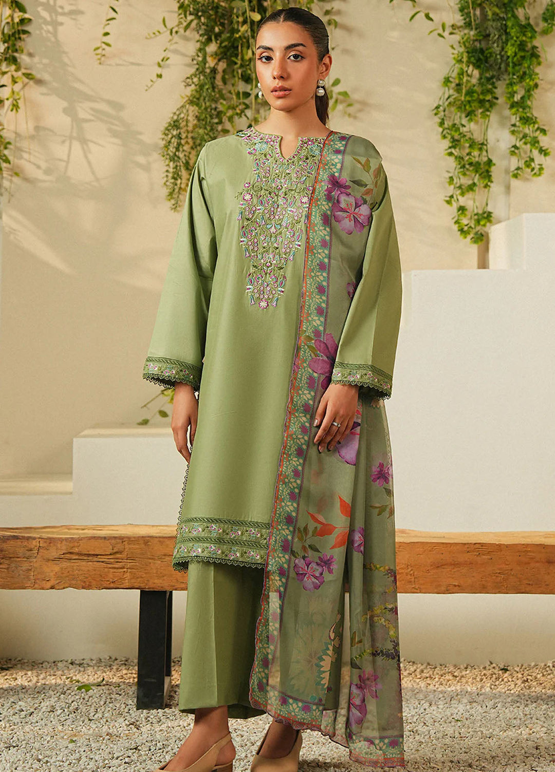 Mannat Clothing Pret Embroidered Lawn 3 Piece Suit Frost