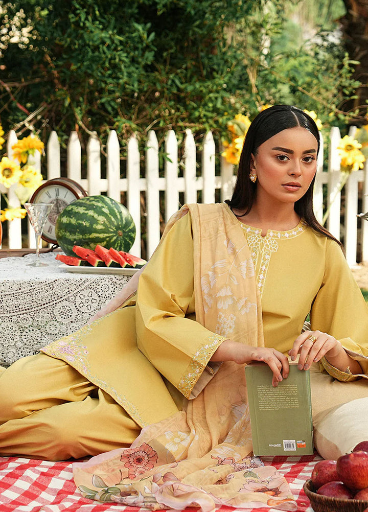 Mannat Clothing Pret Embroidered Lawn 3 Piece Suit Lemon Gleam