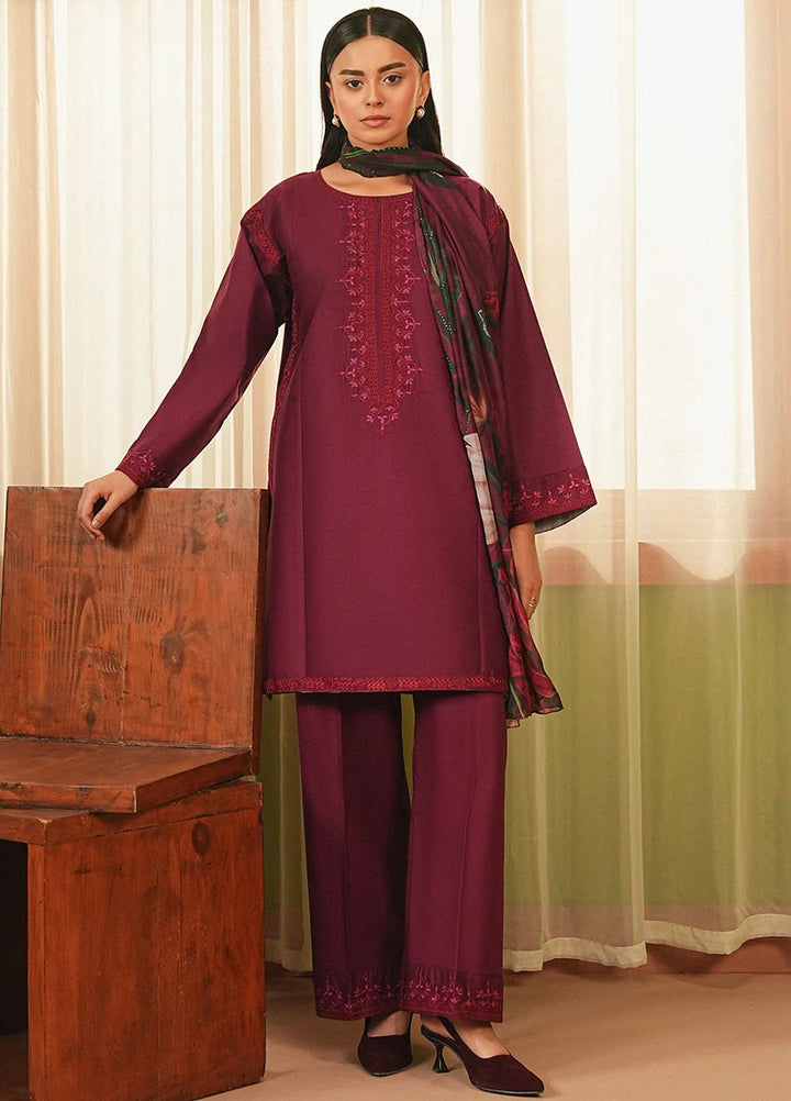 Mannat Clothing Pret Embroidered Lawn 3 Piece Suit Plum