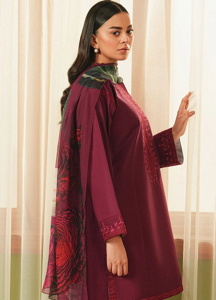 Mannat Clothing Pret Embroidered Lawn 3 Piece Suit Plum