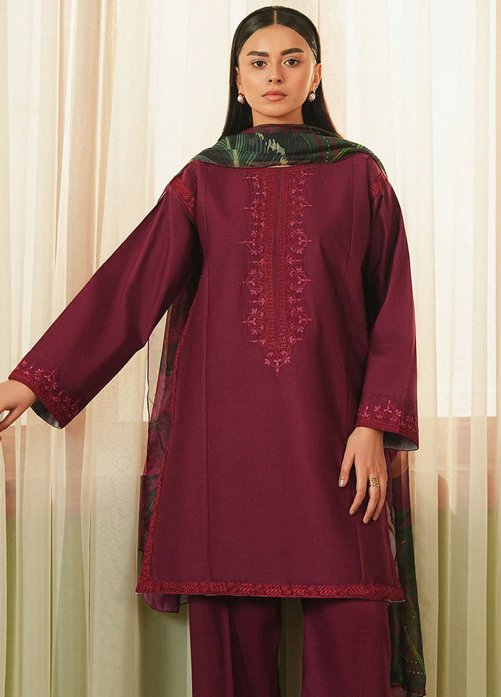 Mannat Clothing Pret Embroidered Lawn 3 Piece Suit Plum