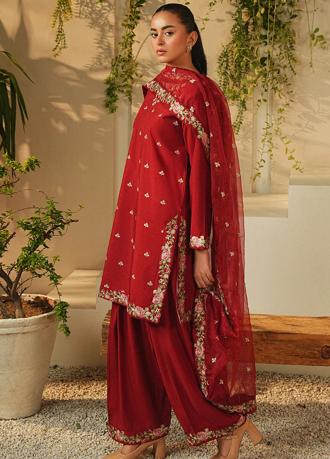 Mannat Clothing Pret Embroidered Viscose 3 Piece Suit Rose