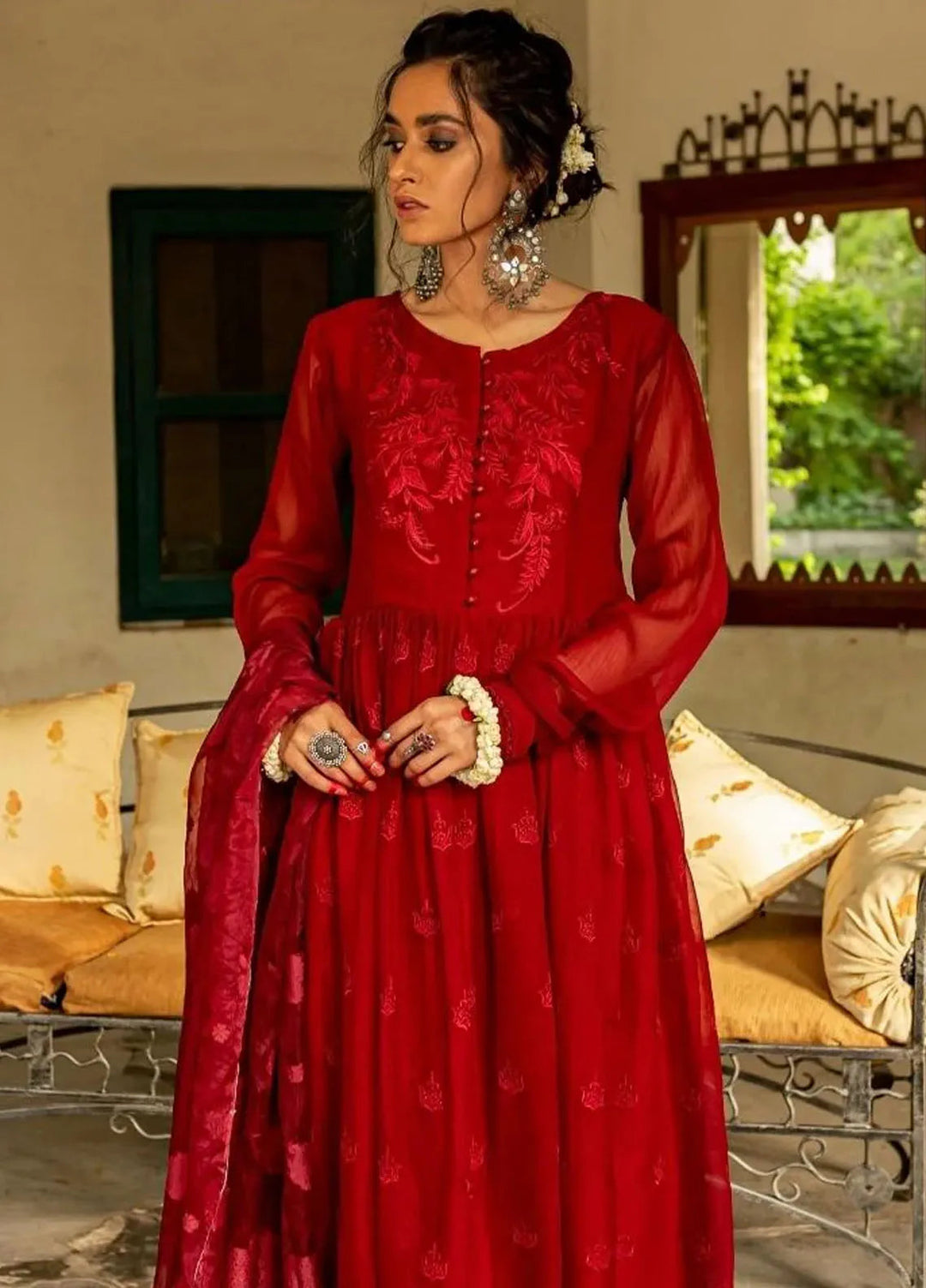 Mannat Pret Embroidered Chiffon 3 Piece Suit Beghum Kalidaar