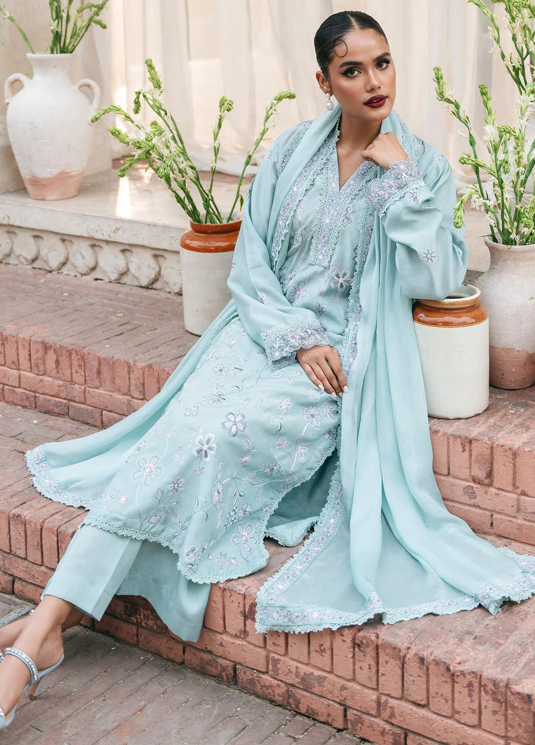 Mannat Pret Embroidered Raw Silk 3 Piece Suit Bali