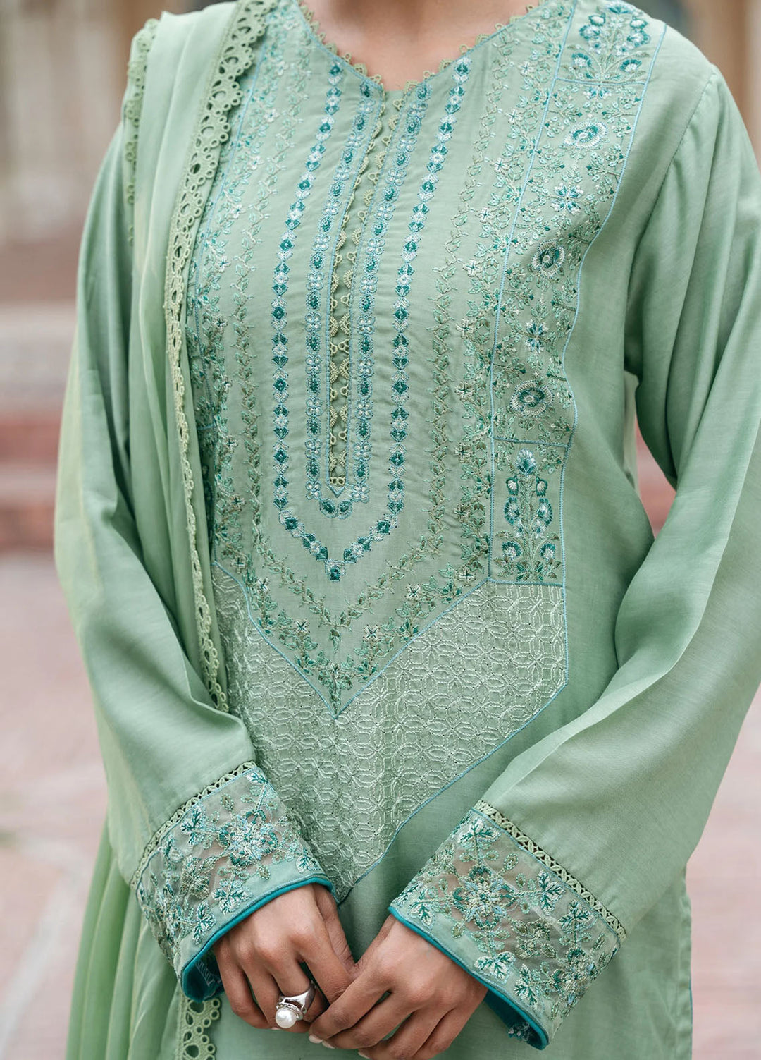 Mannat Pret Embroidered Raw Silk 3 Piece Suit Sovana