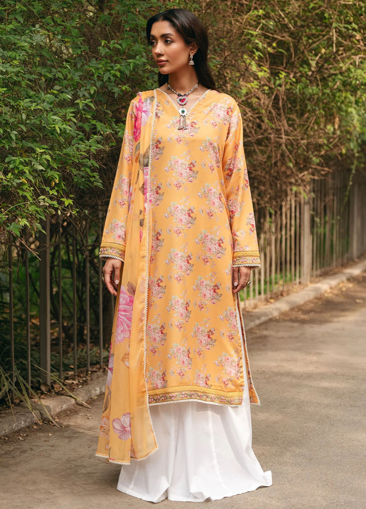 Mannat Pret Printed Cotton Lawn 3 Piece Suit Honey