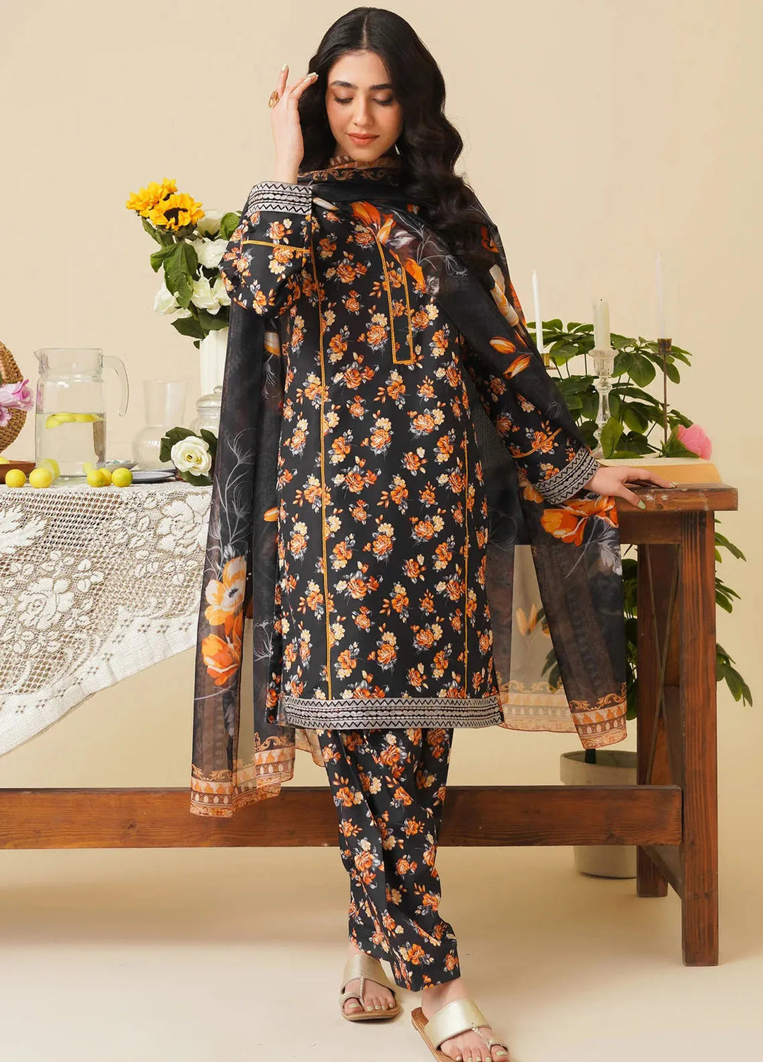 Mannat Pret Printed Poly Lawn 3 Piece Suit Beachy