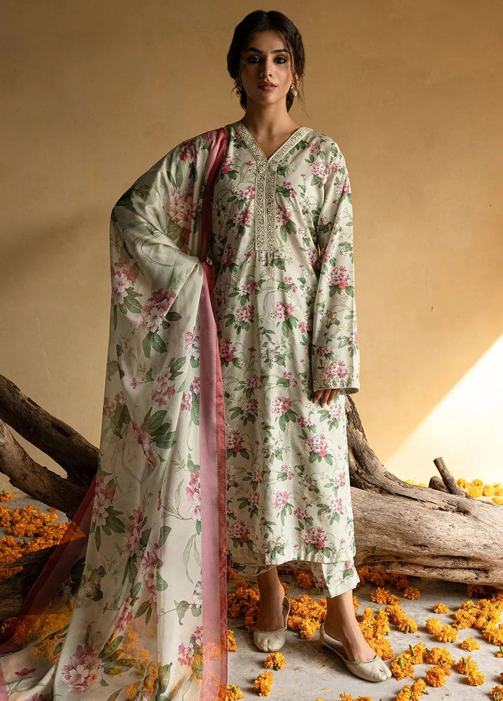Mannat Pret Printed Raw Silk 3 Piece Suit Chiragh