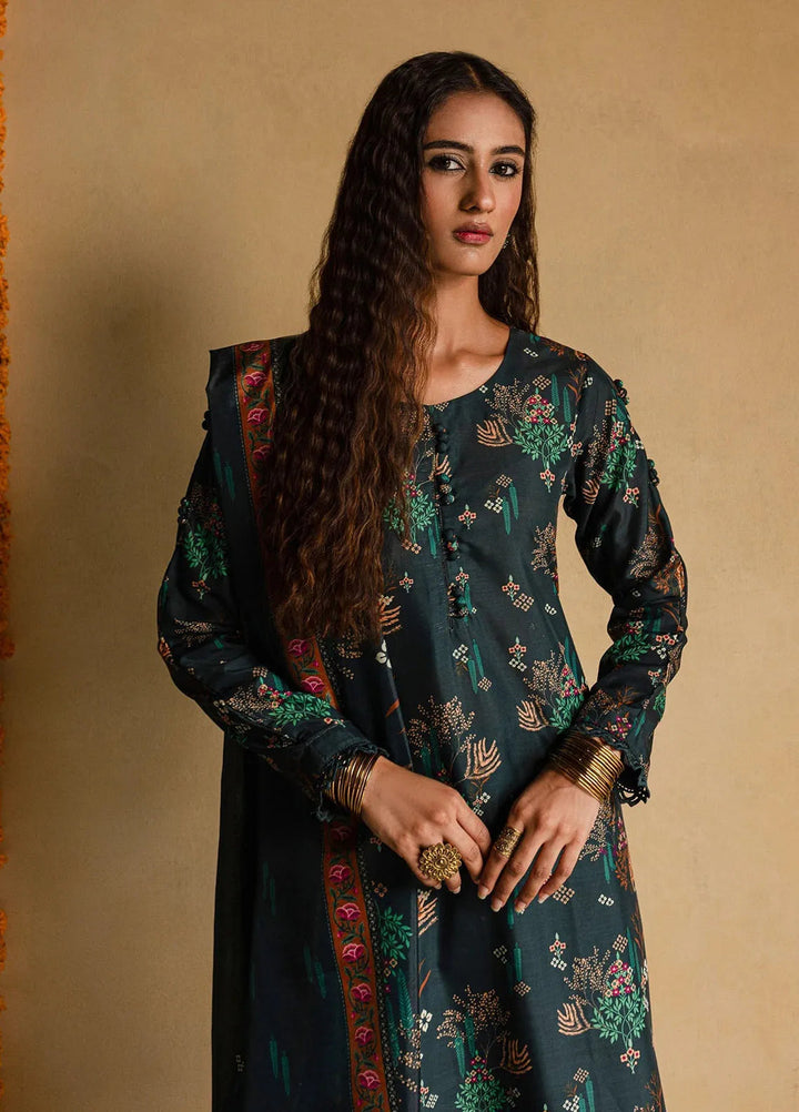 Mannat Pret Printed Raw Silk 3 Piece Suit Sabzeena