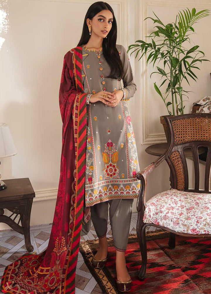 Manzil by Cross Stitch Embroidered Khaddar Suits Unstitched 3 Piece CS21KL D-01 DUSTY ORCHID - Winter Collection