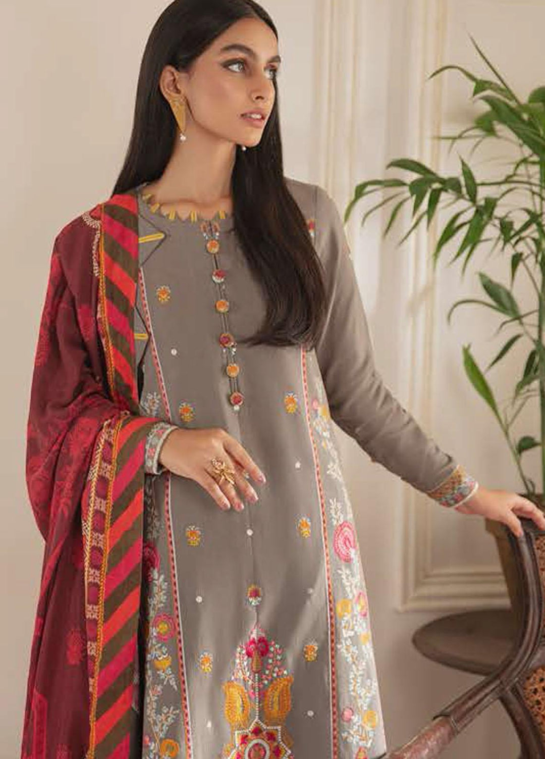 Manzil by Cross Stitch Embroidered Khaddar Suits Unstitched 3 Piece CS21KL D-01 DUSTY ORCHID - Winter Collection