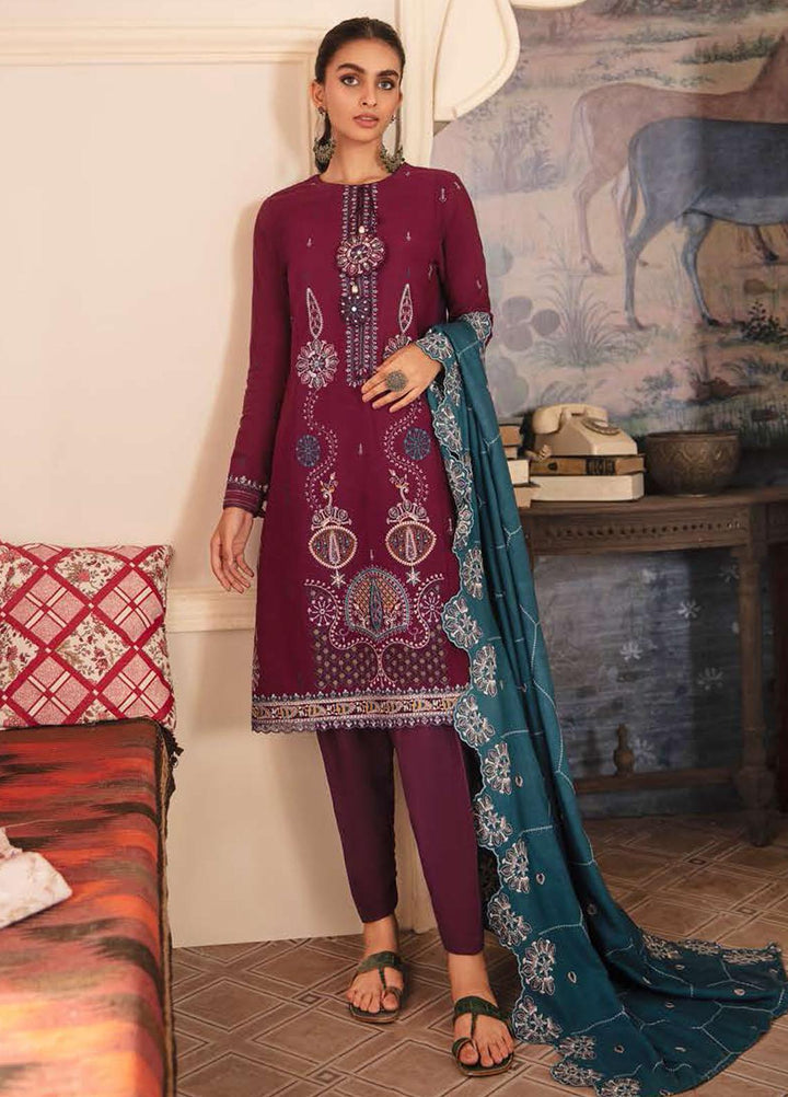Manzil by Cross Stitch Embroidered Khaddar Suits Unstitched 3 Piece CS21KL D-02 ASTER GLAZE - Winter Collection