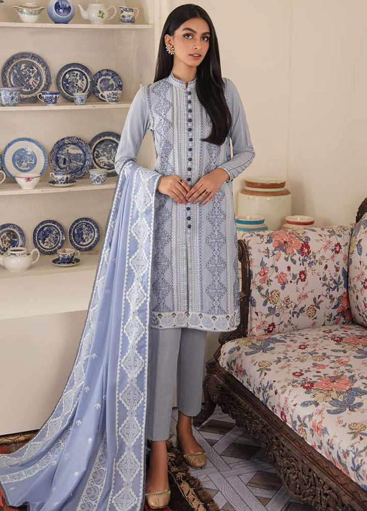 Manzil by Cross Stitch Embroidered Khaddar Suits Unstitched 3 Piece CS21KL D-04 SILVER SHADOW - Winter Collection