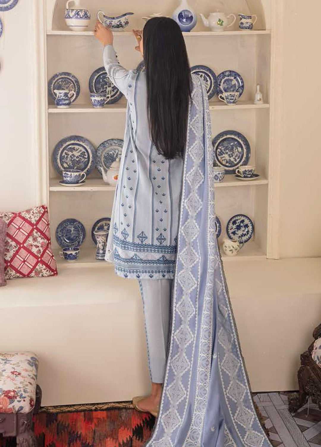 Manzil by Cross Stitch Embroidered Khaddar Suits Unstitched 3 Piece CS21KL D-04 SILVER SHADOW - Winter Collection