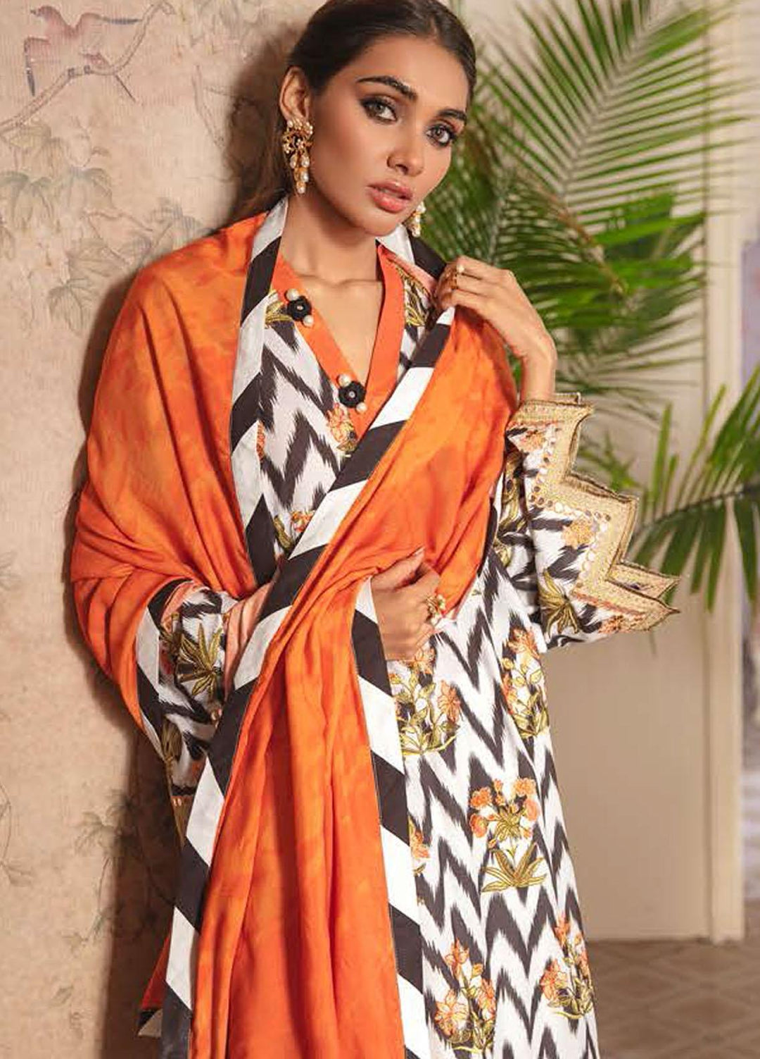 Manzil by Cross Stitch Embroidered Linen Suits Unstitched 3 Piece CS21KL D-05 RUSSET TWILL - Winter Collection