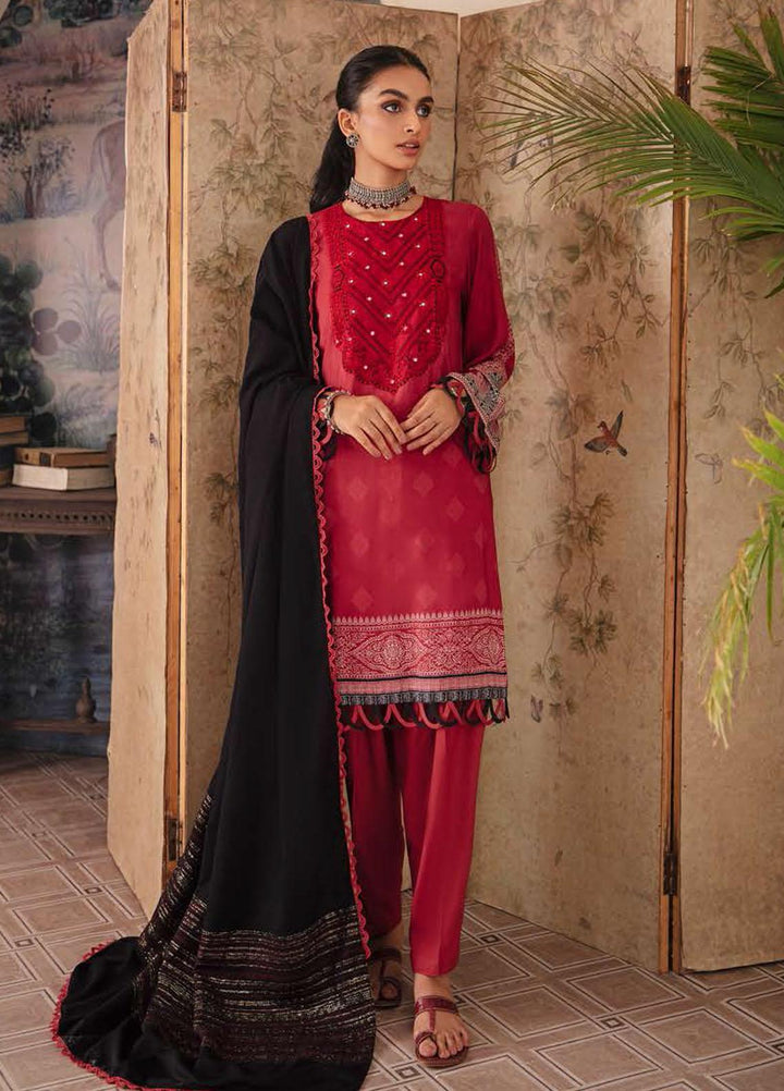 Manzil by Cross Stitch Embroidered Linen Suits Unstitched 3 Piece CS21KL D-06 CARDINAL MALLOW - Winter Collection