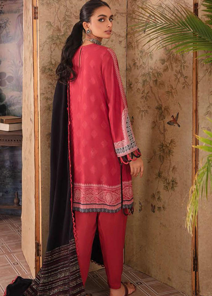 Manzil by Cross Stitch Embroidered Linen Suits Unstitched 3 Piece CS21KL D-06 CARDINAL MALLOW - Winter Collection