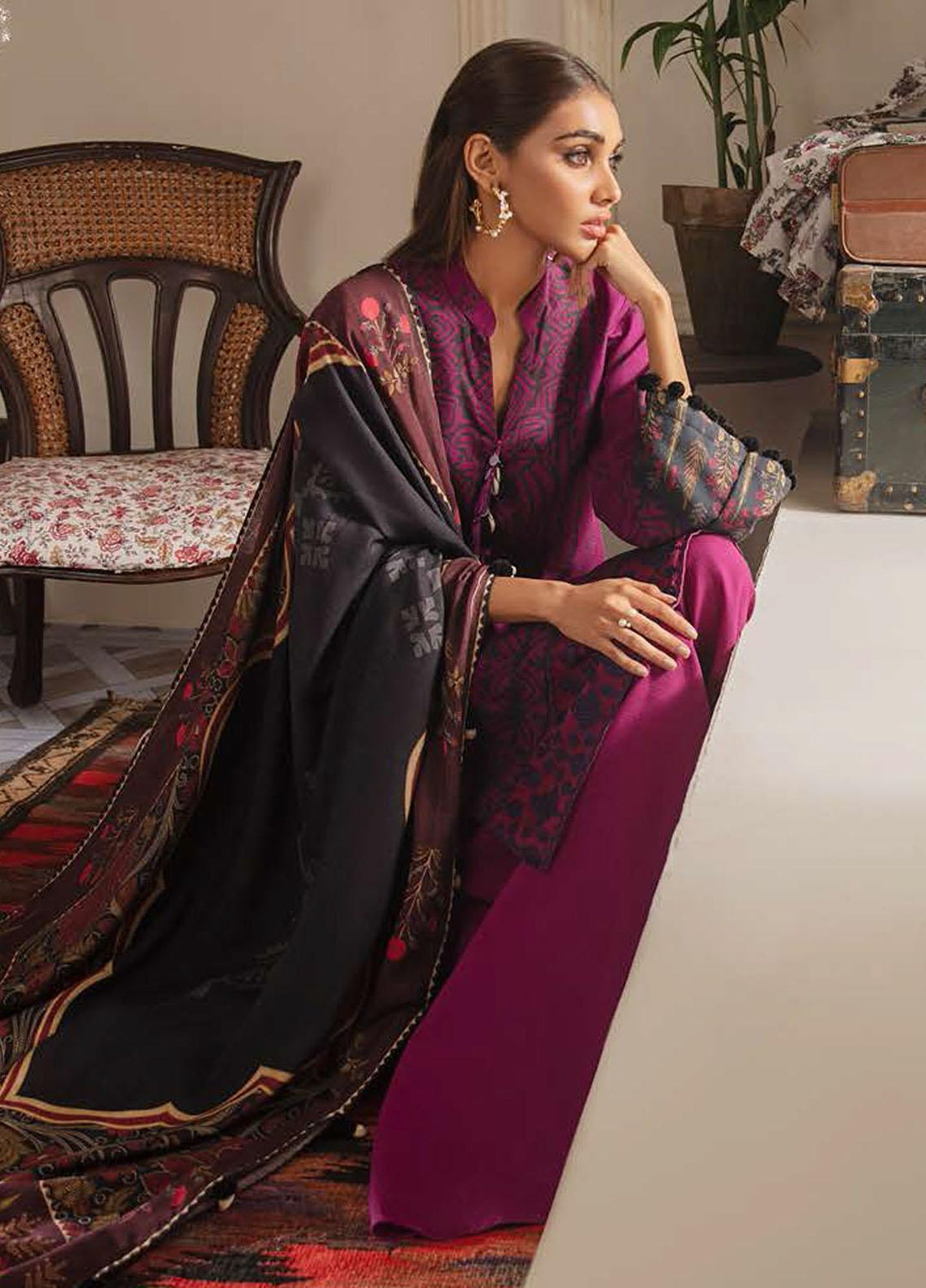Manzil by Cross Stitch Embroidered Khaddar Suits Unstitched 3 Piece CS21KL D-07 MAUVE IRIS - Winter Collection