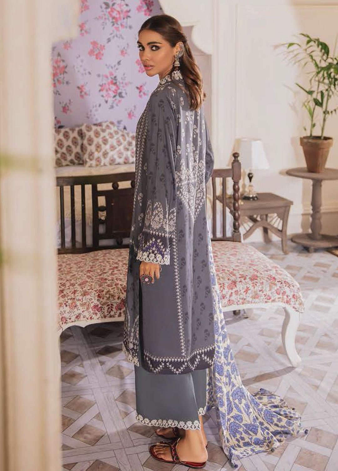 Manzil by Cross Stitch Embroidered Linen Suits Unstitched 3 Piece CS21KL D-08 IMPERIAL IVOR - Winter Collection