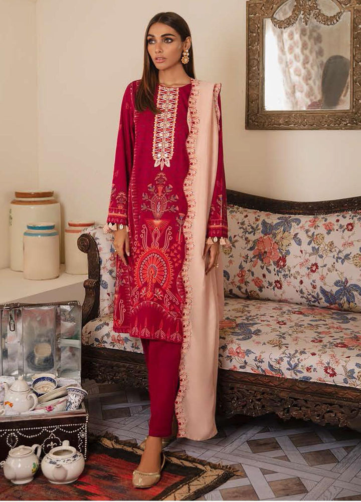 Manzil by Cross Stitch Embroidered Khaddar Suits Unstitched 3 Piece CS21KL D-09 ROSY RADIANCE - Winter Collection